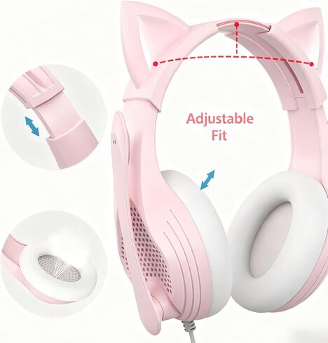 GIME Pink Gaming Headset - Cute Cat Ears Wired Over Ear Headphones with Mic - Compatible with Xbox/PS4/ PS5/ PC Computer/Laptop/Phone in Saudi Arabia