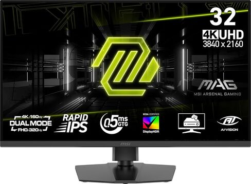 شاشة ألعاب msi MAG 322URDF E16 مقاس 32 بوصة 3840 × 2160 (UHD)، 320 هرتز، مزامنة تكيفية، HDMI، منفذ DisplayPort، قابل للتركيب على VESA، إمالة، ارتفاع قابل للتعديل، مكبر صوت، 0.05 مللي ثانية، أسود in Kuwait