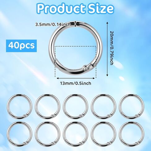 JIEYAO 40 Pack 0.5 Inch Round Spring Buckle Clips, Metal Spring O Rings Silver Keychain Snap Hook Clips Zinc Alloy Keyring Buckle for Bag Purse Craft DIY Jewelry Making in Saudi Arabia