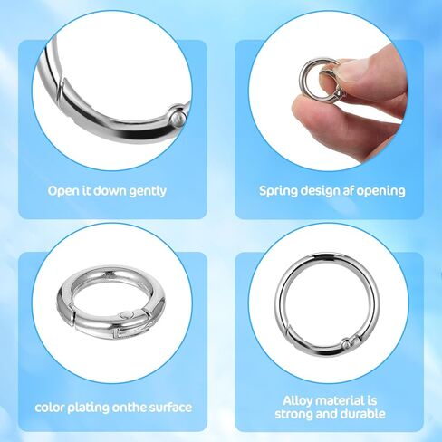 JIEYAO 40 Pack 0.5 Inch Round Spring Buckle Clips, Metal Spring O Rings Silver Keychain Snap Hook Clips Zinc Alloy Keyring Buckle for Bag Purse Craft DIY Jewelry Making in Saudi Arabia