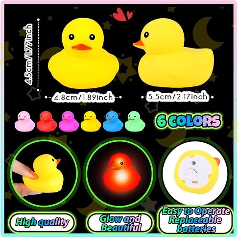 Deekin 48 Pcs LED Light up Rubber Ducks 2'' Glow in The Dark,Cute | Birthday Party Supplies Favors, Baskets Fillers Decor, Mini Creative Gifts Reward for Cruise Ship Games, Halloween, Christmas in Saudi Arabia