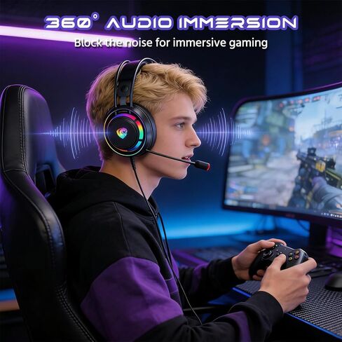 Gaming Headset for PC-Wired Headphones with Microphone-7.1 Surround Sound, 50MM Drivers, Soft Ear Pads, Enhanced Sound Effects, Noise Cancelling Mic, for PS4, PS5, Mobile Phone, Pad, Switch (Black) in Saudi Arabia