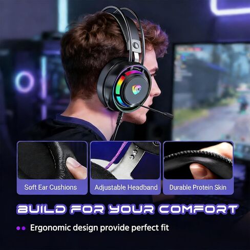 Gaming Headset for PC-Wired Headphones with Microphone-7.1 Surround Sound, 50MM Drivers, Soft Ear Pads, Enhanced Sound Effects, Noise Cancelling Mic, for PS4, PS5, Mobile Phone, Pad, Switch (Black) in Saudi Arabia