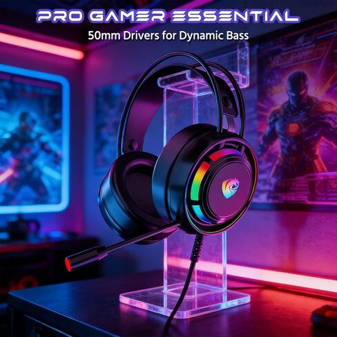 Gaming Headset for PC-Wired Headphones with Microphone-7.1 Surround Sound, 50MM Drivers, Soft Ear Pads, Enhanced Sound Effects, Noise Cancelling Mic, for PS4, PS5, Mobile Phone, Pad, Switch (Black) in Saudi Arabia