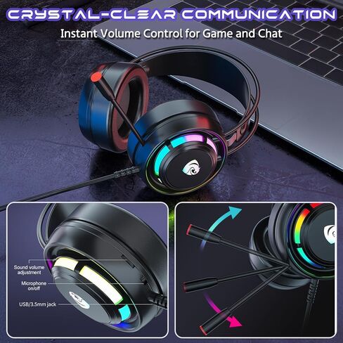 Gaming Headset for PC-Wired Headphones with Microphone-7.1 Surround Sound, 50MM Drivers, Soft Ear Pads, Enhanced Sound Effects, Noise Cancelling Mic, for PS4, PS5, Mobile Phone, Pad, Switch (Black) in Saudi Arabia