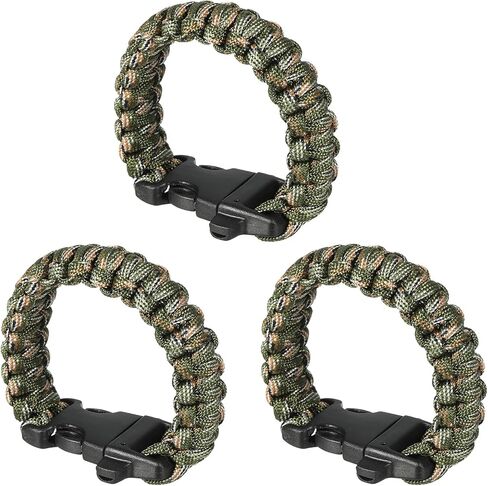 أساور PATIKIL Survival Paracord، 3 قطع من الأساور المضفرة مع إبزيم بلاستيكي هدايا للحفلات وهدايا التخييم في الهواء الطلق للرجال، تمويه أخضر عسكري in Saudi Arabia