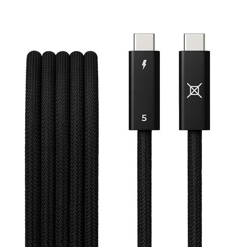 كابل Aiox Thunderbolt 5، USB-C إلى USB-C، نقل بيانات بسرعة 80 جيجابت في الثانية، شحن سريع 240 وات، يدعم شاشات 16K/8K/4K، مجدول من النايلون (1.5 م/4.92 قدم) - أسود in Kuwait