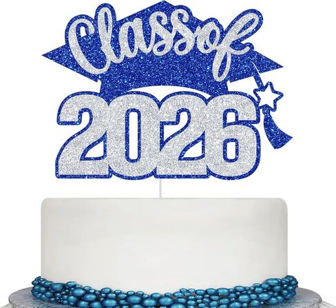فئة 2025 كعكة توبر ، 2025 كعكة التخرج توبيبر ، تهانينا ديكور حفلة غراد ، ديكورات التخرج الثانوية/الكلية/الجامعة (الأزرق والأحمر اللمعان) in Saudi Arabia