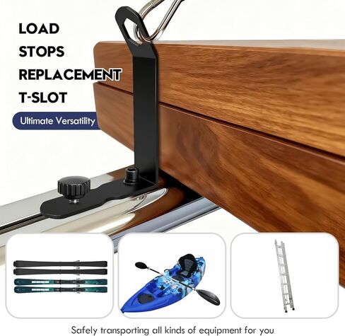 توقف التحميل لقضبان T-Slot Cross 4 عبوات، استبدال من الفولاذ المقاوم للصدأ مع مشابك قفل آمنة - متوافقة مع رفوف السقف لقوارب الكاياك والزورق والسلالم والتزلج ولوح ركوب الأمواج ولوح التجديف ولوح التزلج على الجليد in Kuwait