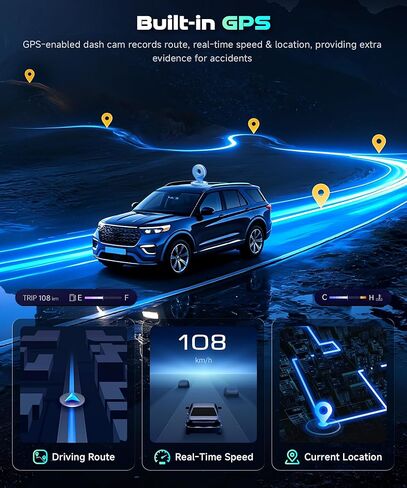كاميرا داش كام أمامية وخلفية بدقة 5 جيجا هرتز واي فاي 4K، كاميرا داش عالية الدقة للسيارات، بطاقة مجانية سعة 64 جيجابايت، نظام تحديد المواقع/واي فاي مدمج، شاشة IPS 3.16 بوصة تدعم التحكم في التطبيقات، مستشعر G، رؤية ليلية، وضع ركن السيارة على مدار 24 ساعة in Kuwait