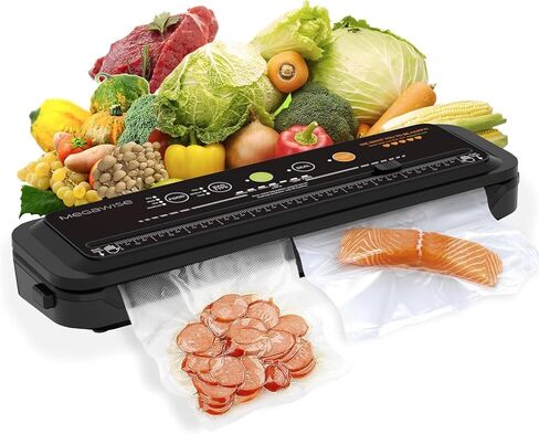 MEGAWISE Vacuum Sealer Machine 2025, 80kPa High Suction Power, One-Touch Operation, Built-in Cutter, Compact Design with Starter Bags – Food Vacuum Sealer for Dry & Moist Foods (Silver) in Saudi Arabia