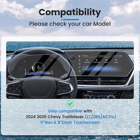 لـ 2024 2025 2026 واقي شاشة Chevy Trailblazer لعام 2026 2025 2024 Trailblazer (LT/2RS/ACTIV) واقي شاشة لملحقات Chevy Trailblazer 2024 2025 2026 (11in Navi+8in Dash) شاشة لمس، زجاج مقسى 9H (عبوتان) in Kuwait