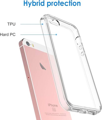حافظة JETech لهاتف iPhone SE 2016 (ليس لعام 2020)، iPhone 5s وiPhone 5، غطاء ممتص للصدمات للهاتف غير أصفر اللون، ظهر شفاف مضاد للخدش (شفاف) in Saudi Arabia