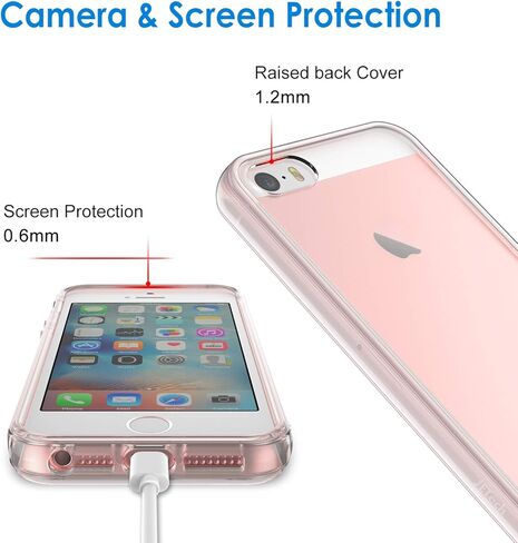 حافظة JETech لهاتف iPhone SE 2016 (ليس لعام 2020)، iPhone 5s وiPhone 5، غطاء ممتص للصدمات للهاتف غير أصفر اللون، ظهر شفاف مضاد للخدش (شفاف) in Saudi Arabia