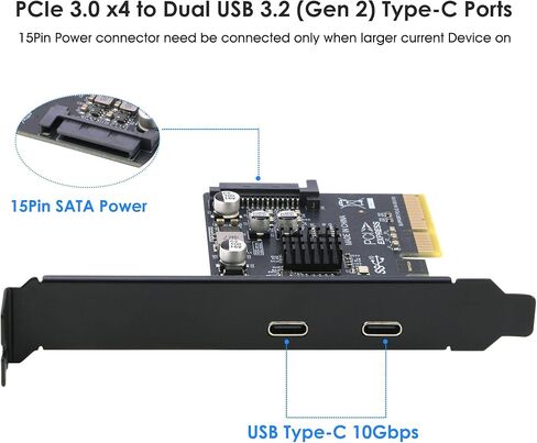 بطاقة RIITOP PCIe USB C، محول PCIe 3.0 x4 إلى 2X USB 3.2 (الجيل 2) من النوع C [10 جيجابت في الثانية] in Saudi Arabia