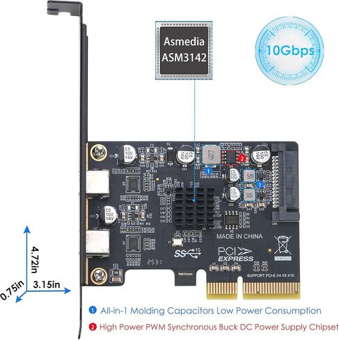 بطاقة RIITOP PCIe USB C، محول PCIe 3.0 x4 إلى 2X USB 3.2 (الجيل 2) من النوع C [10 جيجابت في الثانية] in Saudi Arabia