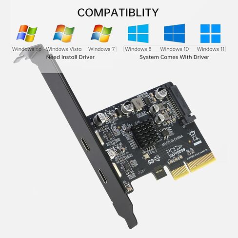 بطاقة RIITOP PCIe USB C، محول PCIe 3.0 x4 إلى 2X USB 3.2 (الجيل 2) من النوع C [10 جيجابت في الثانية] in Saudi Arabia