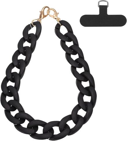 uxcell Phone Wrist Strap, 15 Inch Acrylic Cellphone Chain with Tether Tab, Hands-Free Wristlet Strap for Women Phone Case Accessories, Black in Saudi Arabia