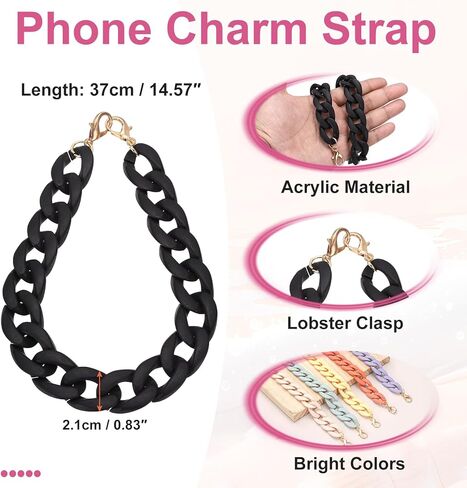 uxcell Phone Wrist Strap, 15 Inch Acrylic Cellphone Chain with Tether Tab, Hands-Free Wristlet Strap for Women Phone Case Accessories, Black in Saudi Arabia