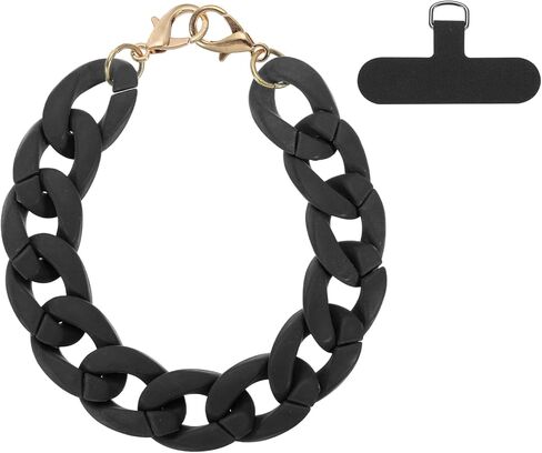 uxcell Phone Wrist Strap, 15 Inch Acrylic Cellphone Chain with Tether Tab, Hands-Free Wristlet Strap for Women Phone Case Accessories, Black in Saudi Arabia