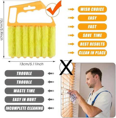 Washable Blind Cleaner Duster Tool, Removable Shutter Cleaner Brush with 7 Slat, Handheld Brush for Air Conditioner Blinds Dust Dirt in Saudi Arabia
