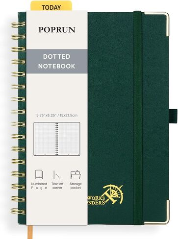 POPRUN Spiral Dotted Journal Notebook, [A5-5.75'' x 8.25''] - 120 GSM Thick Paper, 141 Numbered Pages, Hardcover for Men & Women with Pocket, Index Tabs, 8 Perforated Sheets, Violet in Saudi Arabia