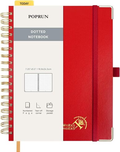 POPRUN Spiral Dotted Journal Notebook, [A5-5.75'' x 8.25''] - 120 GSM Thick Paper, 141 Numbered Pages, Hardcover for Men & Women with Pocket, Index Tabs, 8 Perforated Sheets, Violet in Saudi Arabia