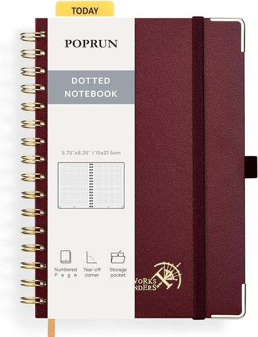 POPRUN Spiral Dotted Journal Notebook, [A5-5.75'' x 8.25''] - 120 GSM Thick Paper, 141 Numbered Pages, Hardcover for Men & Women with Pocket, Index Tabs, 8 Perforated Sheets, Violet in Saudi Arabia