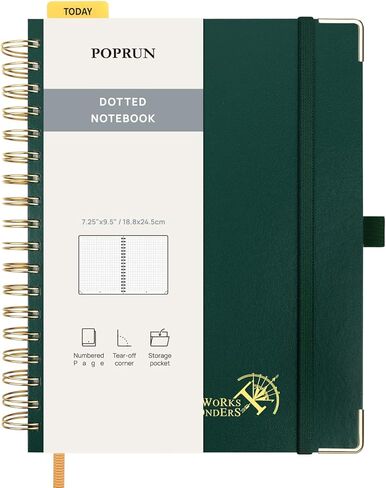 POPRUN Spiral Dotted Journal Notebook, [A5-5.75'' x 8.25''] - 120 GSM Thick Paper, 141 Numbered Pages, Hardcover for Men & Women with Pocket, Index Tabs, 8 Perforated Sheets, Violet in Saudi Arabia