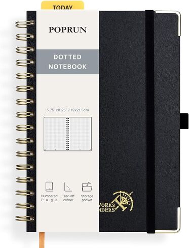 POPRUN Spiral Dotted Journal Notebook, [A5-5.75'' x 8.25''] - 120 GSM Thick Paper, 141 Numbered Pages, Hardcover for Men & Women with Pocket, Index Tabs, 8 Perforated Sheets, Violet in Saudi Arabia