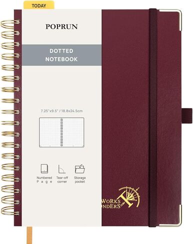 POPRUN Spiral Dotted Journal Notebook, [A5-5.75'' x 8.25''] - 120 GSM Thick Paper, 141 Numbered Pages, Hardcover for Men & Women with Pocket, Index Tabs, 8 Perforated Sheets, Violet in Saudi Arabia
