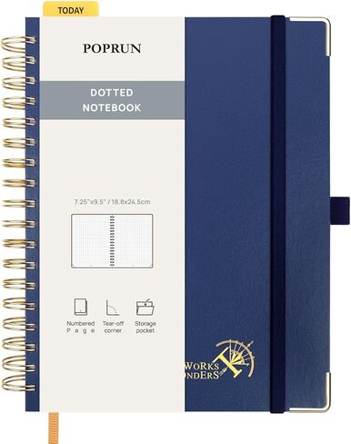 POPRUN Spiral Dotted Journal Notebook, [A5-5.75'' x 8.25''] - 120 GSM Thick Paper, 141 Numbered Pages, Hardcover for Men & Women with Pocket, Index Tabs, 8 Perforated Sheets, Violet in Saudi Arabia