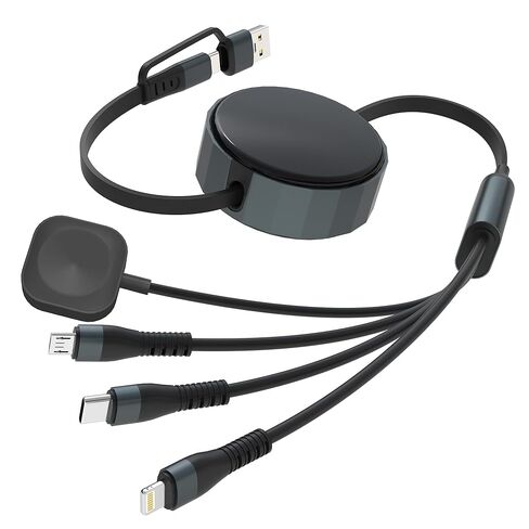 4-in-1 Retractable Charging Cable for Apple Watch - Upgraded 100W Retractable Fast Charging Cable with USB-C, Lightning, Micro USB & Apple Watch Charger, for iWatch/iPhone 17-8/Android/iPad/Laptop in Saudi Arabia