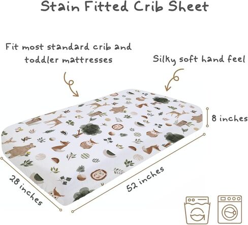Fitted Crib Sheets for Baby Boys Girls 28" x 52", Standard Toddler Bed Mattress Cover, Soft Snug Breathable Kids Nursery Decor, Neutral Boho Forest Woods Animals Theme in Saudi Arabia