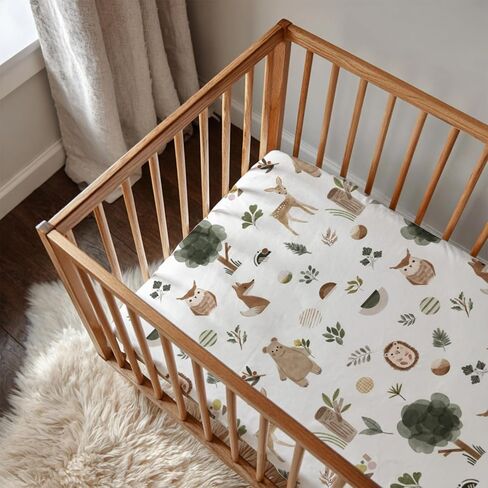 Fitted Crib Sheets for Baby Boys Girls 28" x 52", Standard Toddler Bed Mattress Cover, Soft Snug Breathable Kids Nursery Decor, Neutral Boho Forest Woods Animals Theme in Saudi Arabia