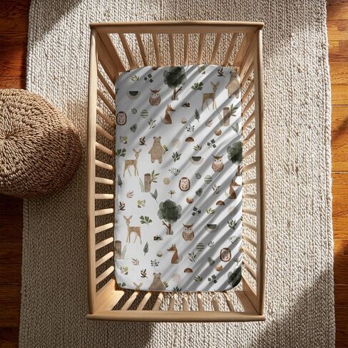 Fitted Crib Sheets for Baby Boys Girls 28" x 52", Standard Toddler Bed Mattress Cover, Soft Snug Breathable Kids Nursery Decor, Neutral Boho Forest Woods Animals Theme in Saudi Arabia