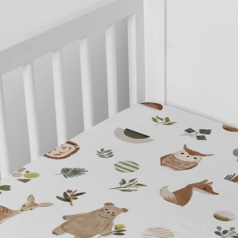 Fitted Crib Sheets for Baby Boys Girls 28" x 52", Standard Toddler Bed Mattress Cover, Soft Snug Breathable Kids Nursery Decor, Neutral Boho Forest Woods Animals Theme in Saudi Arabia