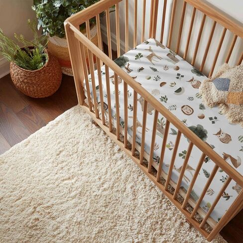Fitted Crib Sheets for Baby Boys Girls 28" x 52", Standard Toddler Bed Mattress Cover, Soft Snug Breathable Kids Nursery Decor, Neutral Boho Forest Woods Animals Theme in Saudi Arabia