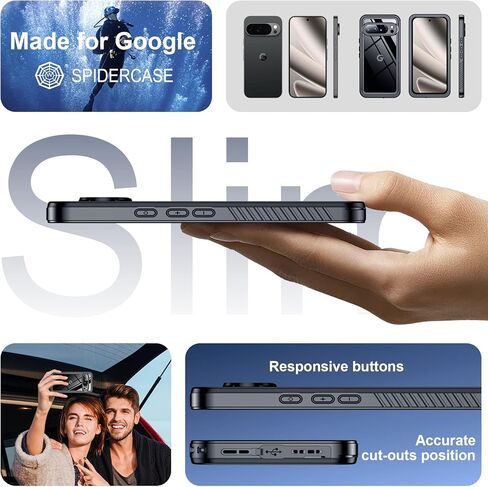 حافظة SPIDERCASE لهاتف Google Pixel 10 Pro XL مقاومة للماء، [حماية من السقوط بدرجة عسكرية 12FT] [مقاومة الماء IP68] [واقي شاشة الخصوصية] حافظة هاتف لحماية الجسم بالكامل - أسود in Saudi Arabia