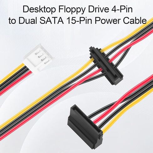 محرك أقراص مرن للكمبيوتر المكتبي مقاس 25+20 سم 4PIN إلى كبل طاقة SATA 15Pin مزدوج، ومحول طاقة القرص الصلب/SSD لوحدة PSU مع منافذ SATA محدودة، متوافق مع MX714 ومعظم أجهزة الكمبيوتر المكتبية in Saudi Arabia