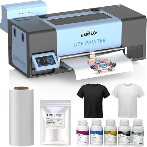 طابعة EXPLUX A3 XP600 DTF، أسرع مرتين من L1800/L805، تصميم مضاد للانسداد + تنظيف تلقائي، شاشة لمس قابلة للطي مقاس 5 بوصات، متوافقة مع مواد متعددة، إمداد حبر مجاني لمدة عامين (طابعة + شاكر مسحوق + ضغط ساخن) in Kuwait