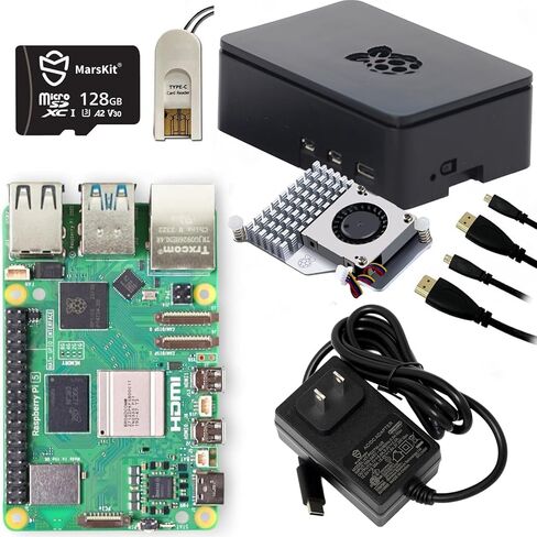 مجموعة أدوات التشغيل لجهاز Raspberry Pi 5 (ذاكرة وصول عشوائي سعتها 8 جيجابايت) مع نظام تشغيل Raspberry Pi OS (64 بت) المثبت مسبقًا (إصدار 128 جيجابايت)/حافظة سوداء ممتازة in Kuwait