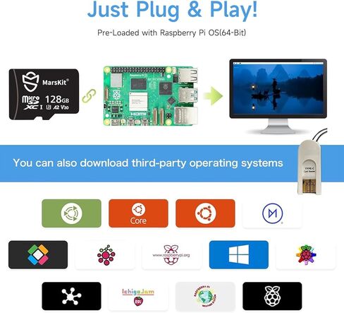 Starter Kit for Raspberry Pi 5 (8GB RAM) with Raspberry Pi OS(64-bit) Pre-Installed(128GB Edition)/Premium Black Case in Saudi Arabia