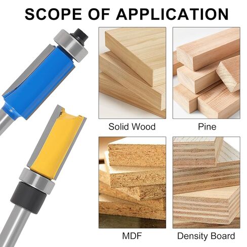 4Pcs Flush Trim Router Bit Set 1/4-Inch Shank Carbide Tipped Pattern Cutting Bit with Bearing Guide for Wood Trimming, Milling & Template Work (Prevents Tear-Out) in Saudi Arabia