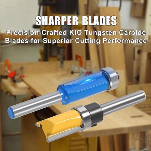 4Pcs Flush Trim Router Bit Set 1/4-Inch Shank Carbide Tipped Pattern Cutting Bit with Bearing Guide for Wood Trimming, Milling & Template Work (Prevents Tear-Out) in Saudi Arabia