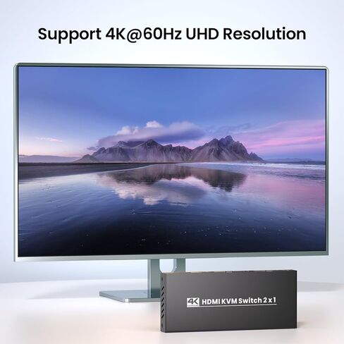 2 Port HDMI KVM Switch, USB 3.0 4K60Hz KVM Switch 1 Monitor 2 Computers for 2 PCs Share 1 Monitor and 1 Set of Keyboard Mouse, 4 USB 3.0 Ports for Peripheral in Saudi Arabia