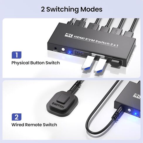 2 Port HDMI KVM Switch, USB 3.0 4K60Hz KVM Switch 1 Monitor 2 Computers for 2 PCs Share 1 Monitor and 1 Set of Keyboard Mouse, 4 USB 3.0 Ports for Peripheral in Saudi Arabia