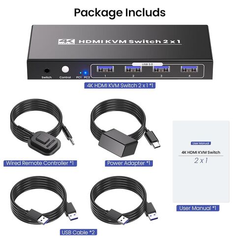 2 Port HDMI KVM Switch, USB 3.0 4K60Hz KVM Switch 1 Monitor 2 Computers for 2 PCs Share 1 Monitor and 1 Set of Keyboard Mouse, 4 USB 3.0 Ports for Peripheral in Saudi Arabia