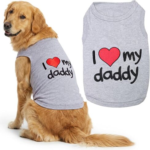Parisian Pet Unisex Dog T-Shirt - Embroidered 'I Love My Daddy' 100% Cotton, Dog Tee Shirts - Breathable Sleeveless Pet Vest - Dog Clothes for Medium-Sized Dogs - M in Kuwait