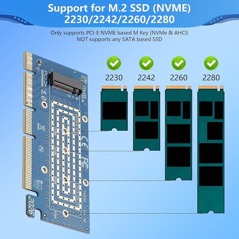 CERRXIAN M.2 NVMe SSD to PCIe X16/X8/X4 Conversion Card,M.2 NVME to PCIe 5.0 x16 Adapter Support PCI E Protocol 4X 8X 16X Slots for SSD 2280,2260, 2242,2230,Not Compatible with SATA or EC-PCI E in Saudi Arabia